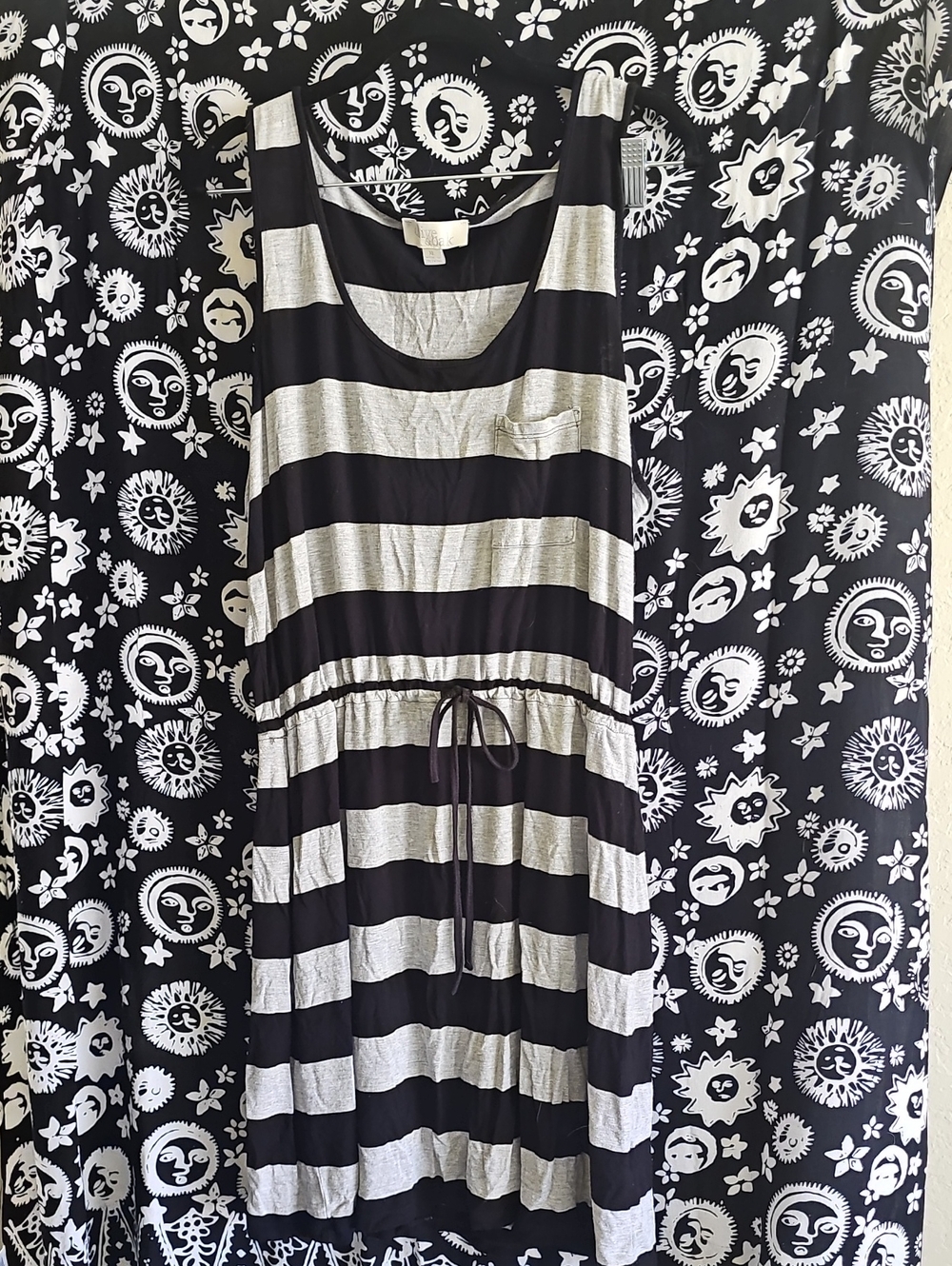 Olive & Oak Strapless-Look Black and Gray Striped Tank Dress